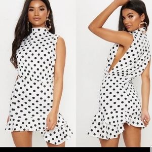 PLT white&black polka dot mini dress